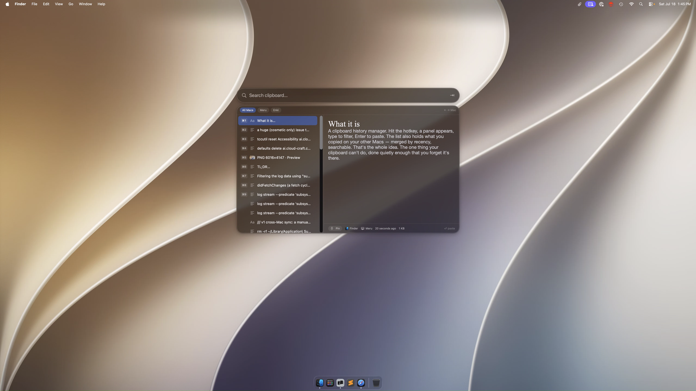 ClipBob showing text clipboard history